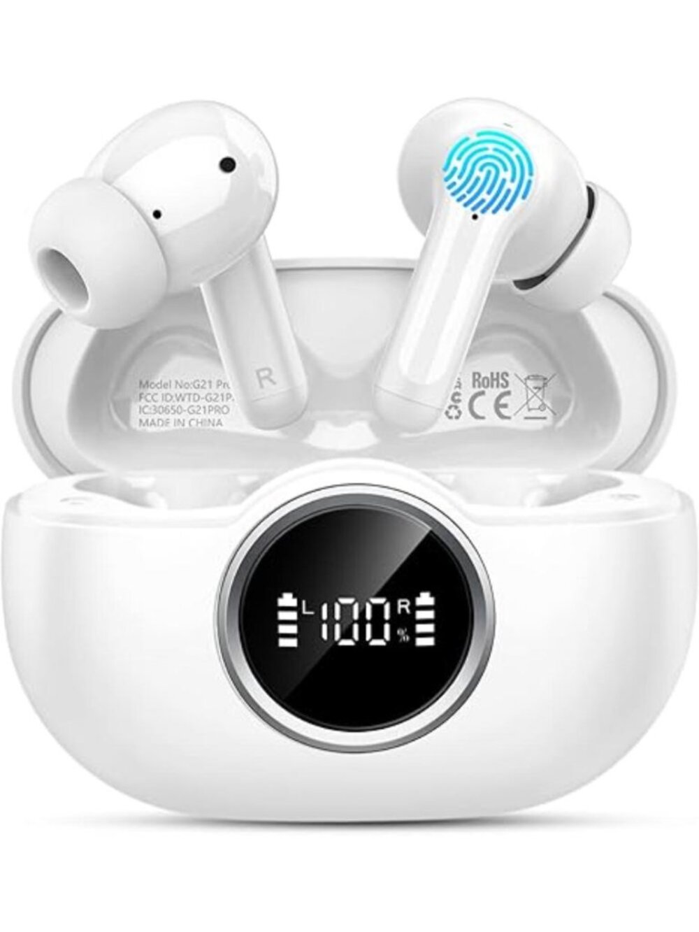 White PRO Wireless Earbuds Bluetooth Headphones Android Ios Sport Workout